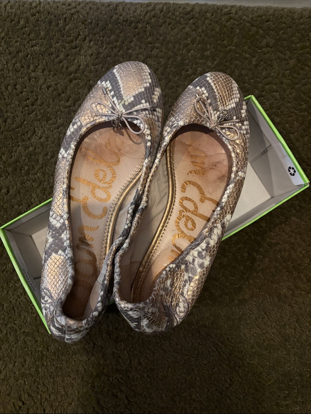 Sam Edelman Snakeskin Ballet Flats — Beige and Gray